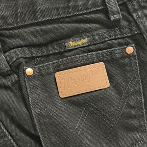 Black wrangler boot cut jeans with adjustable elastic waist bands